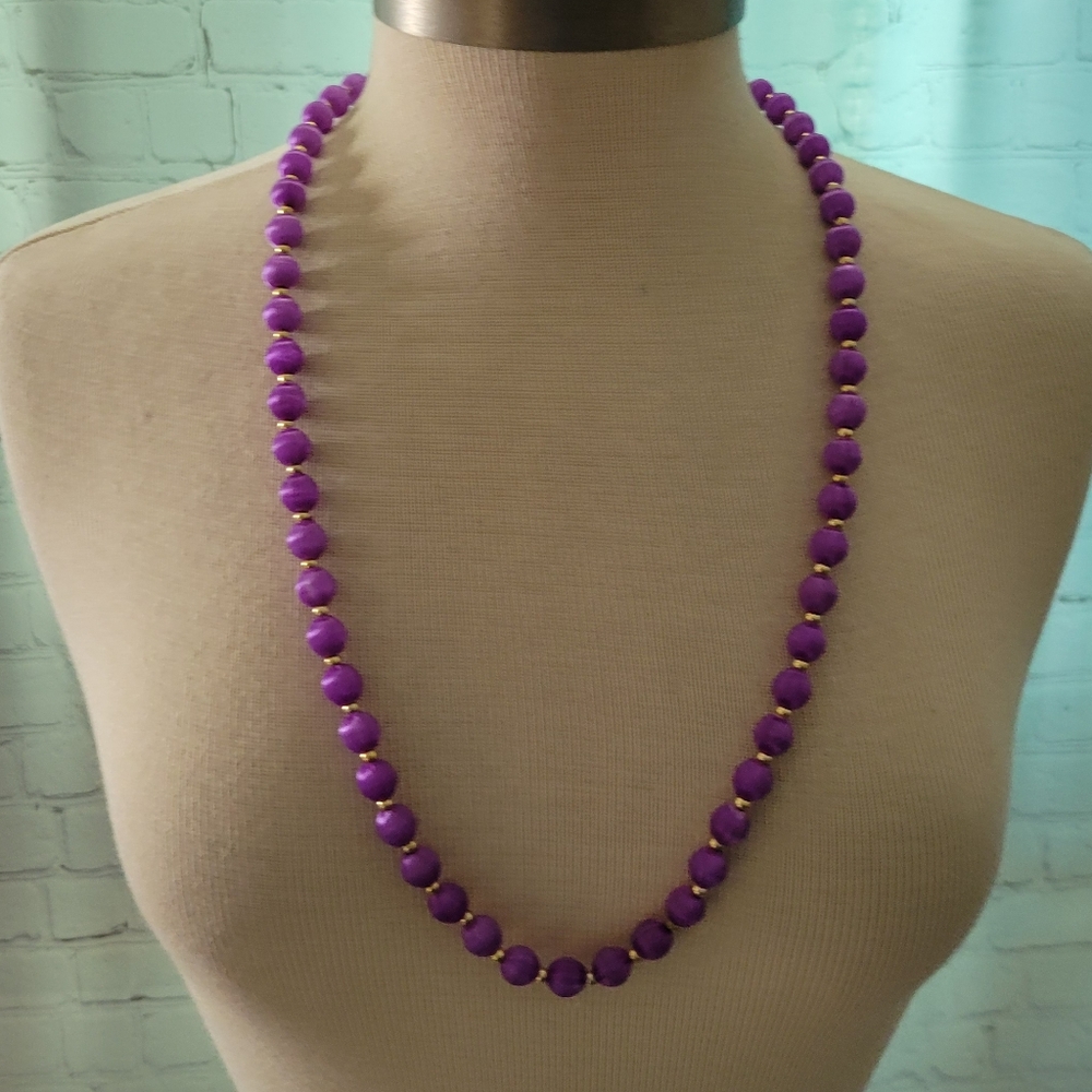 Vintage Silk Wrapped Beaded Necklace 28"